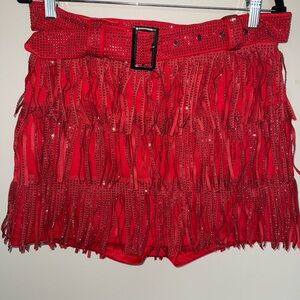 Stylish Red Fringe Mini Skirt